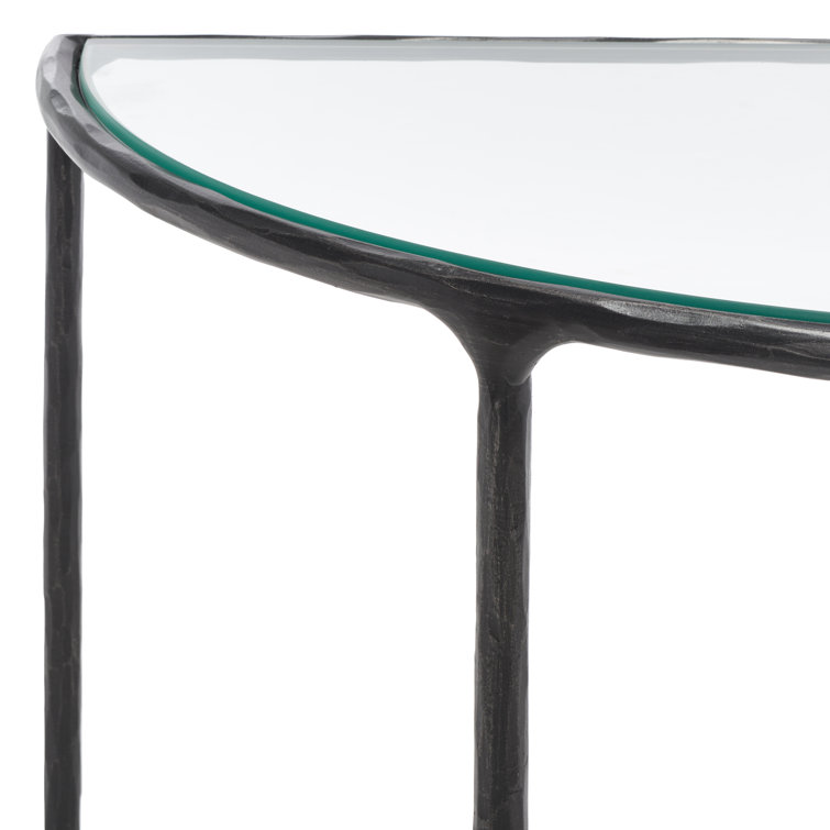 Aristocratic 36'' Black Metal & Glass Demilune Console Table