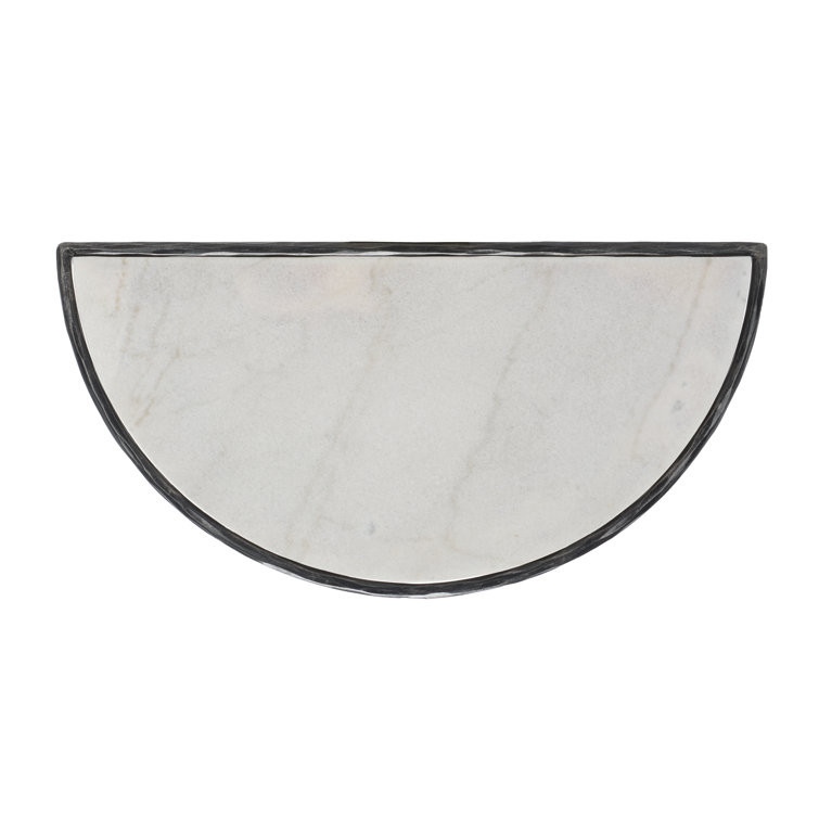 Jessa Demilune 36'' Black Metal and White Marble Console Table