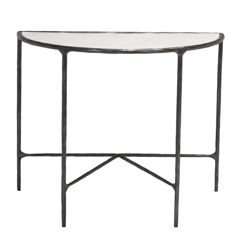Jessa Demilune 36'' Black Metal and White Marble Console Table