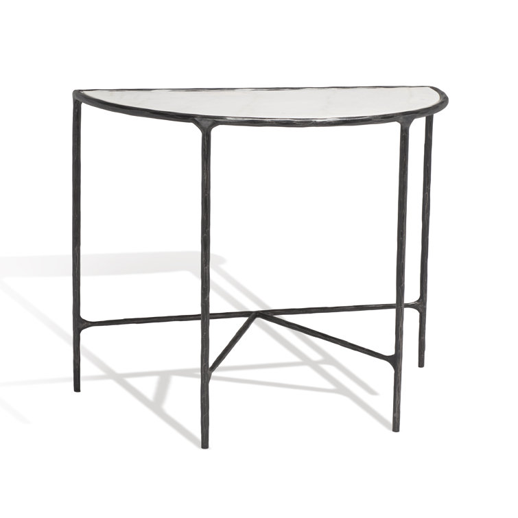 Jessa Demilune 36'' Black Metal and White Marble Console Table