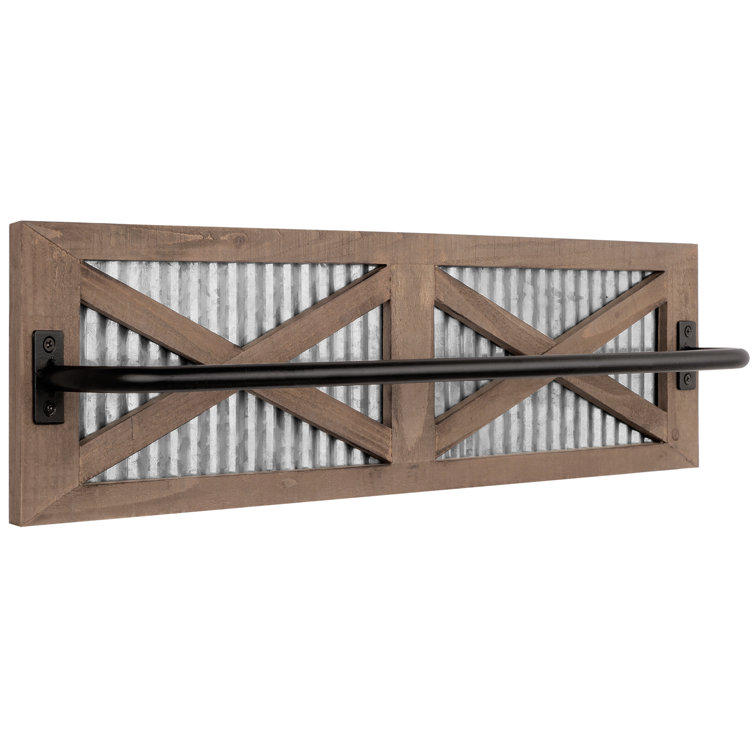 Rustic Weathered Wood and Metal Wall Mounted Towel Rack