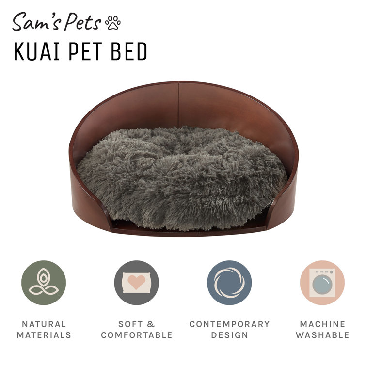 Small Dark Brown Bent Wood Faux Fur Dog Bed