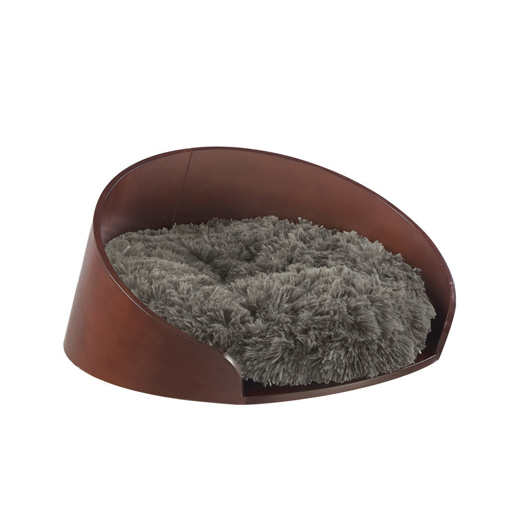 Small Dark Brown Bent Wood Faux Fur Dog Bed