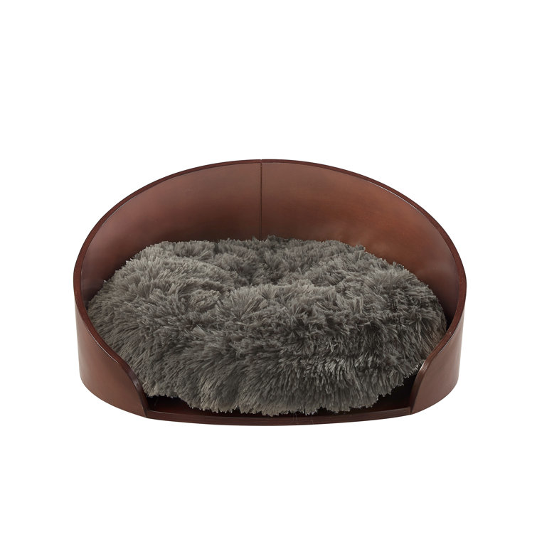 Small Dark Brown Bent Wood Faux Fur Dog Bed