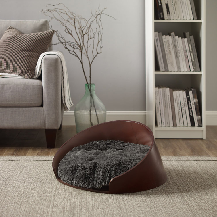 Small Dark Brown Bent Wood Faux Fur Dog Bed