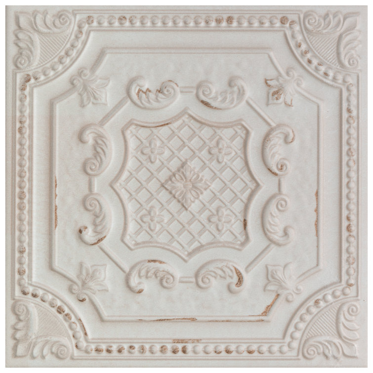 Fitz 8" x 8" White and Brown Ceramic Wall Tile