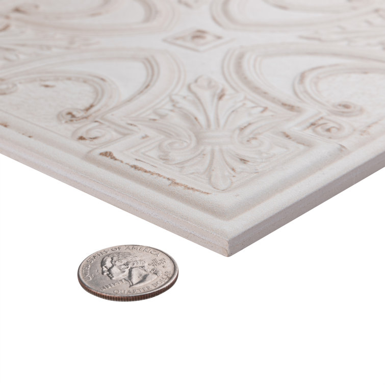 Fitz 8" x 8" White and Brown Ceramic Wall Tile