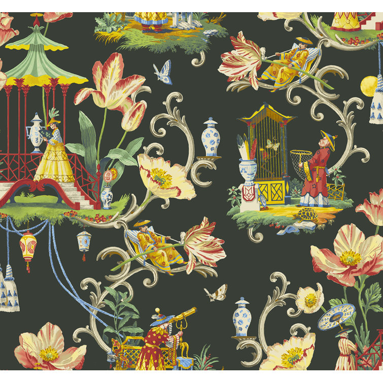 Harrison Howard Black Chinoiserie Peel and Stick Wallpaper
