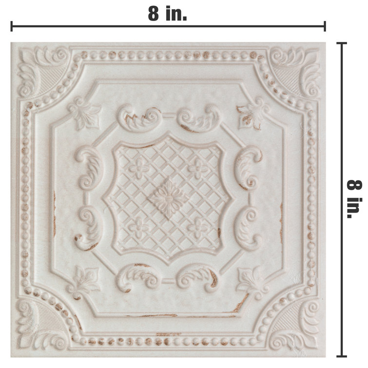 Fitz 8" x 8" White and Brown Ceramic Wall Tile