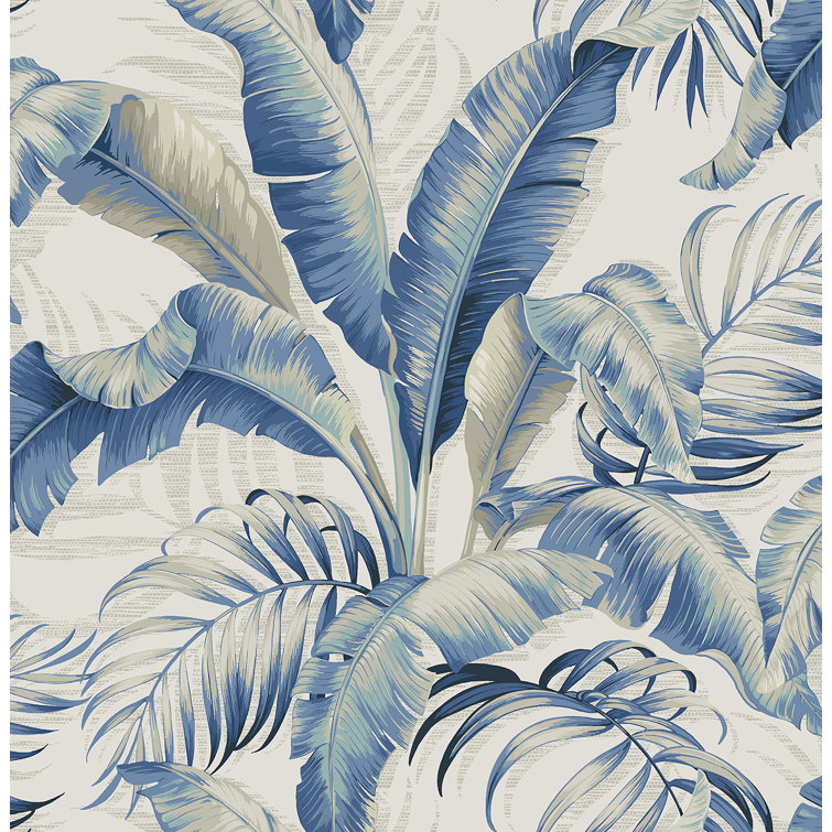 Azure Vinyl Tropical Palm Peel & Stick Wallpaper Roll
