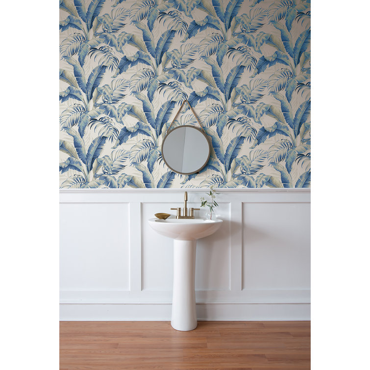 Azure Vinyl Tropical Palm Peel & Stick Wallpaper Roll