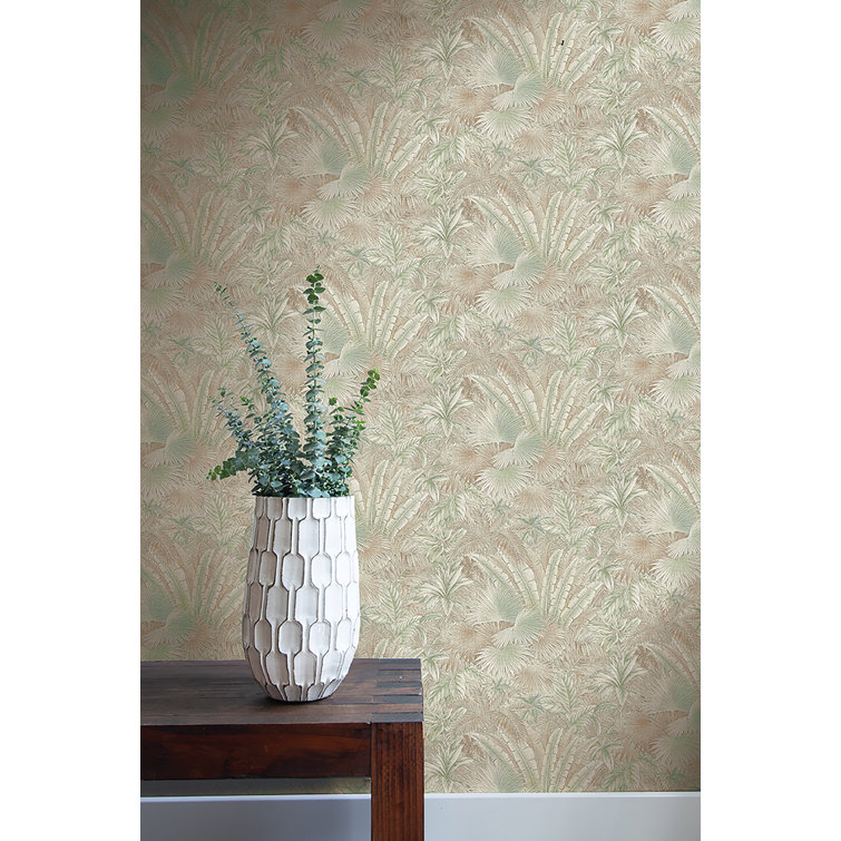 Spa Green and Cream Vinyl Peel & Stick Wallpaper Roll