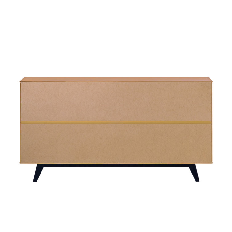 Natural Pine Mid-Century Modern 6-Drawer Solid Wood Dresser