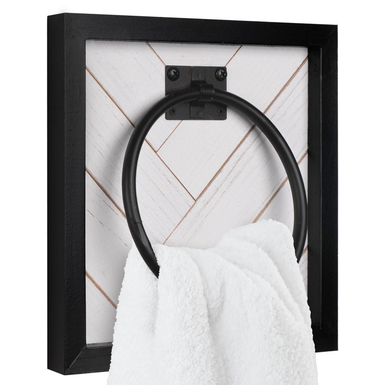 Black and White Wood Wall Mounted Towel Ring