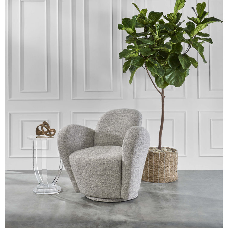 Azure Chenille Swivel Armchair with Wood Base