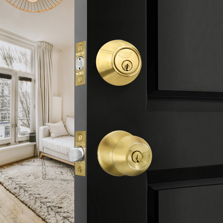 Polished Brass Single Cylinder Deadbolt Entry Knob Set
