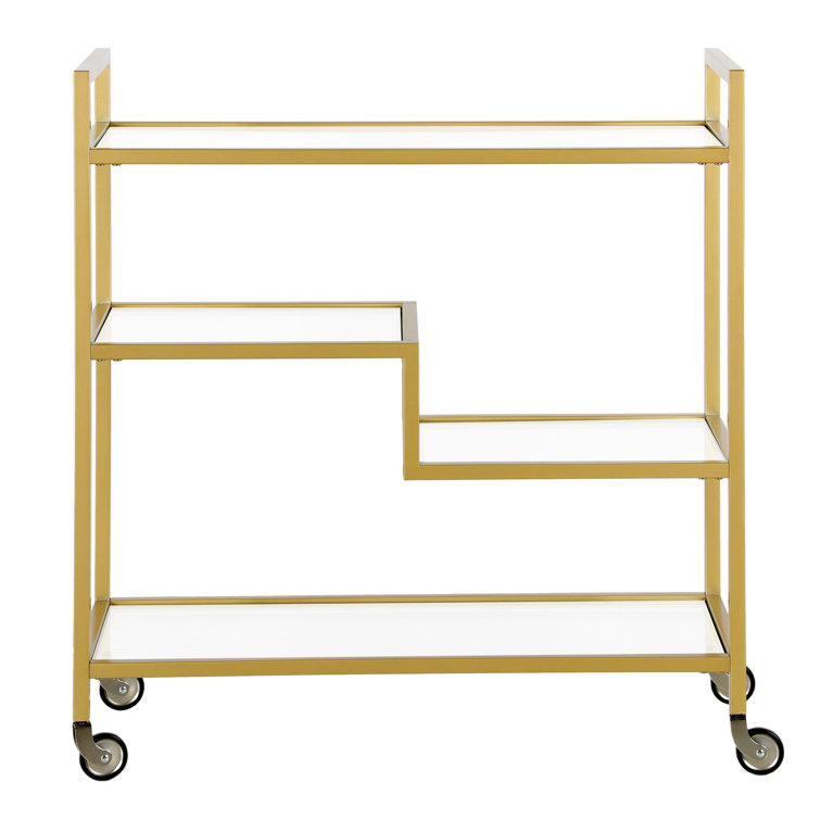 Brass and Clear Glass Rectangular Bar Cart with Storage
