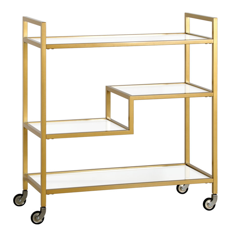 Brass and Clear Glass Rectangular Bar Cart with Storage