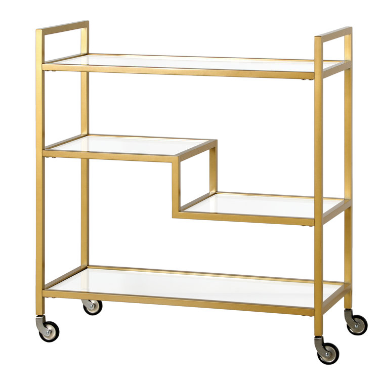 Brass and Clear Glass Rectangular Bar Cart with Storage