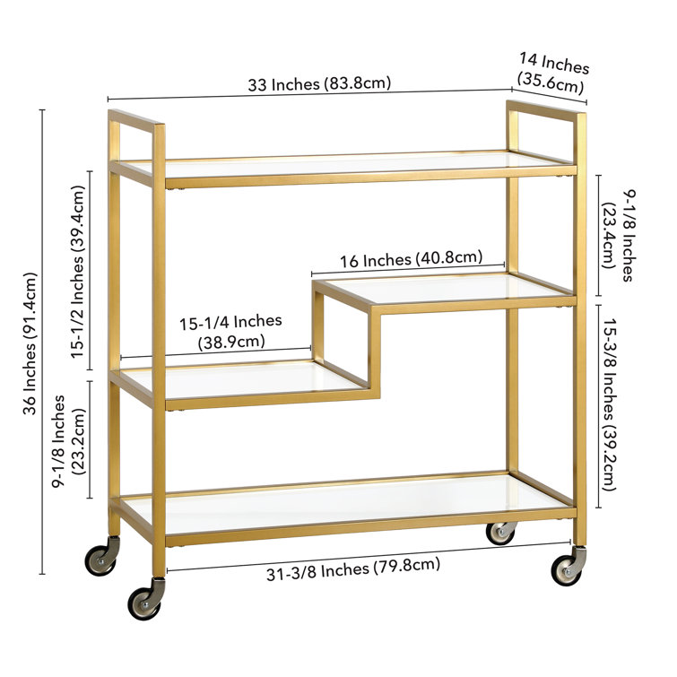 Brass and Clear Glass Rectangular Bar Cart with Storage