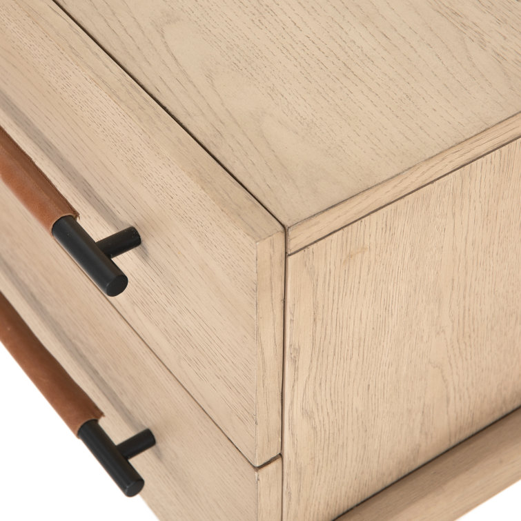 Weston Mid-Century Light Oak Nightstand with Leather Accents