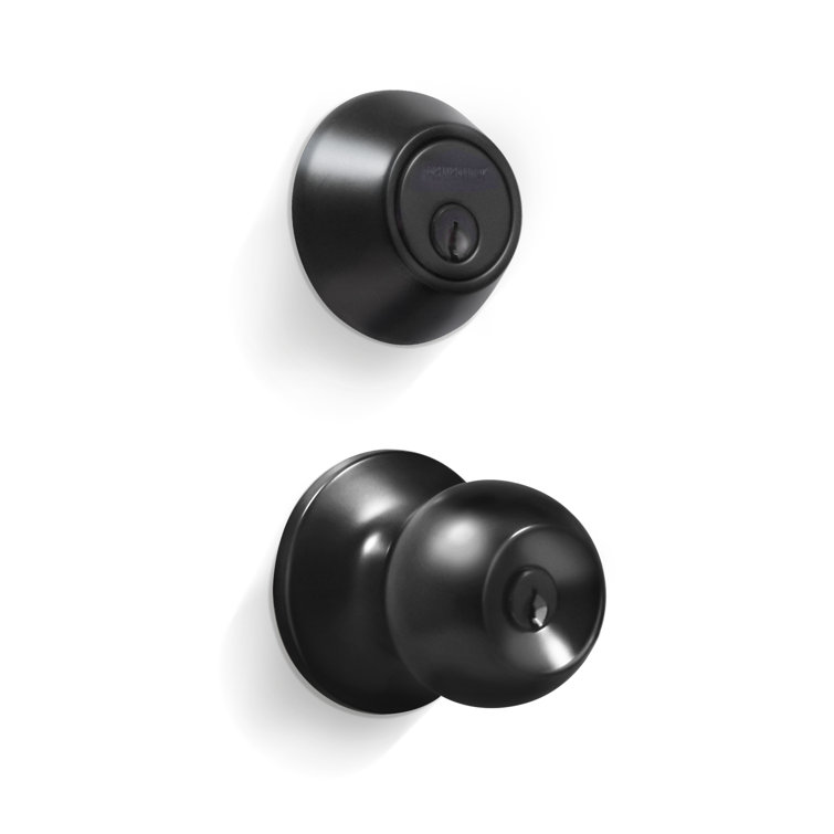 Matte Black Entry Door Knob Set with Single Cylinder Deadbolt