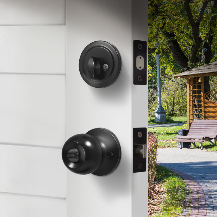 Matte Black Entry Door Knob Set with Single Cylinder Deadbolt