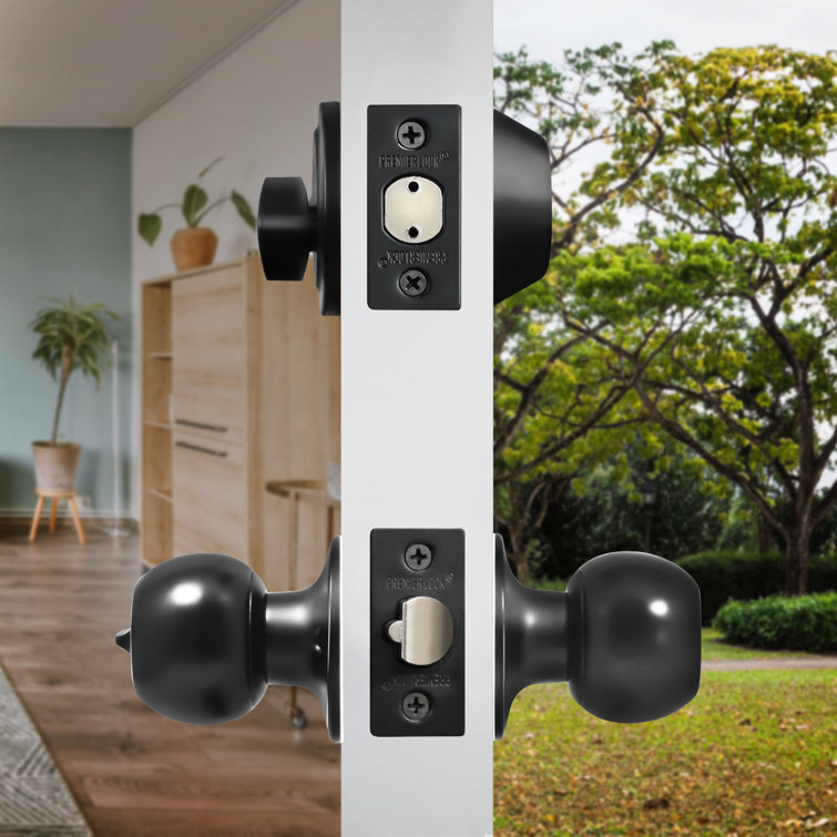 Matte Black Entry Door Knob Set with Single Cylinder Deadbolt