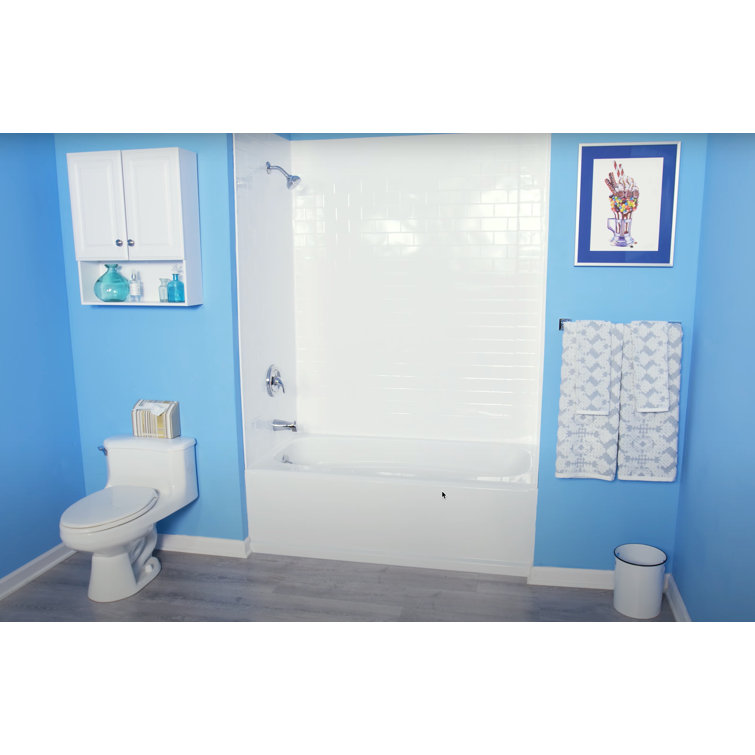 Gloss White PVC Subway Tile Tub and Shower Wall Panels