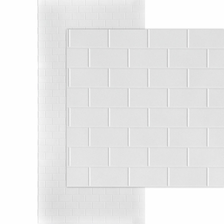 Gloss White PVC Subway Tile Tub and Shower Wall Panels