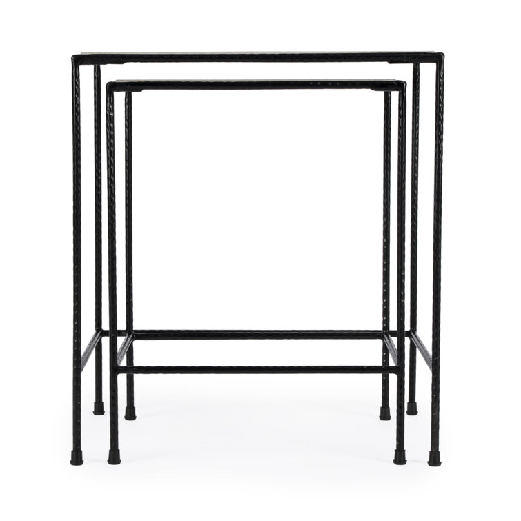 White Marble and Iron Rectangular Nesting Tables