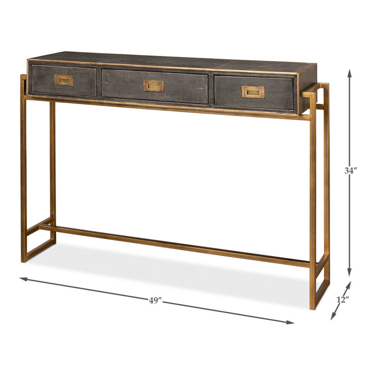 Gold and Gray Shagreen Leather Console Table with Storage