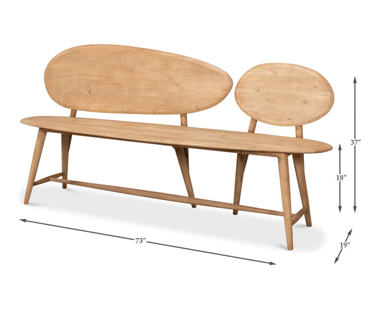 Pebble-Inspired Solid Acacia Wood 73'' Dining Bench in Moleskin Brown