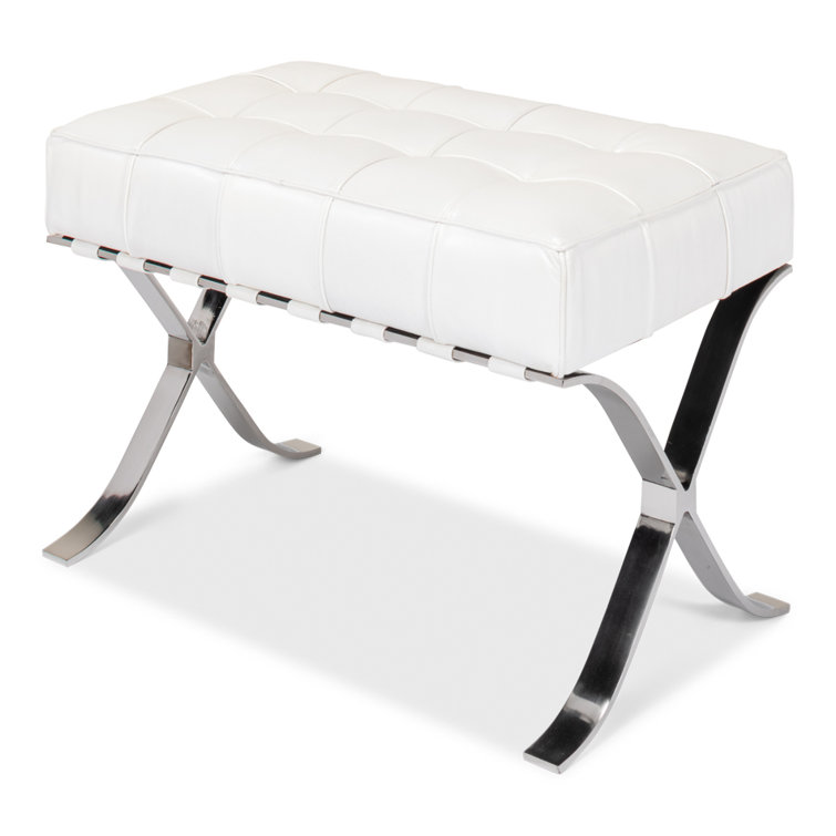 Catalunya White Leather Bench with Stainless Steel Legs