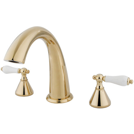 Polished Brass Double Handle Deck Mounted Roman Tub Faucet