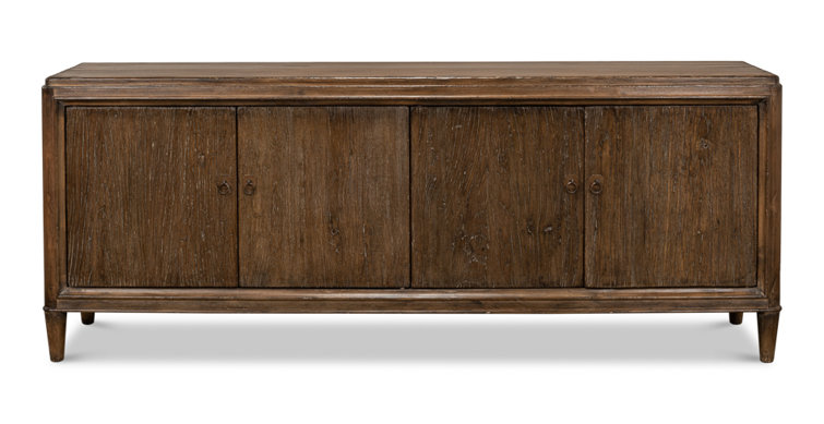 Deco 87'' Brown Solid Wood Sideboard with Mirrored Details