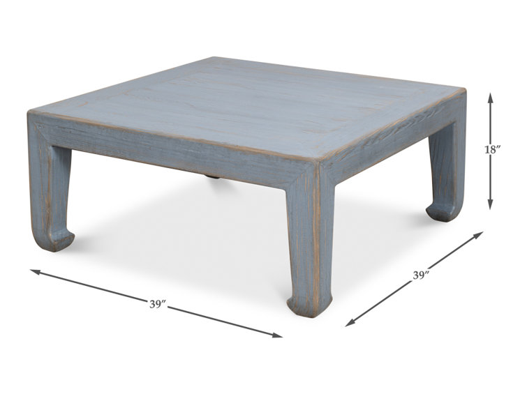 Blue Solid Pine Wood Square Coffee Table