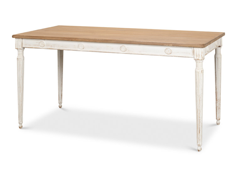 French Country Farmhouse Pine 63'' White Dining Table