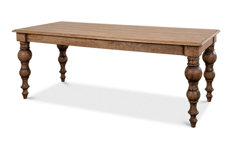 Rustic Oak Solid Wood Dining Table with Turned Legs