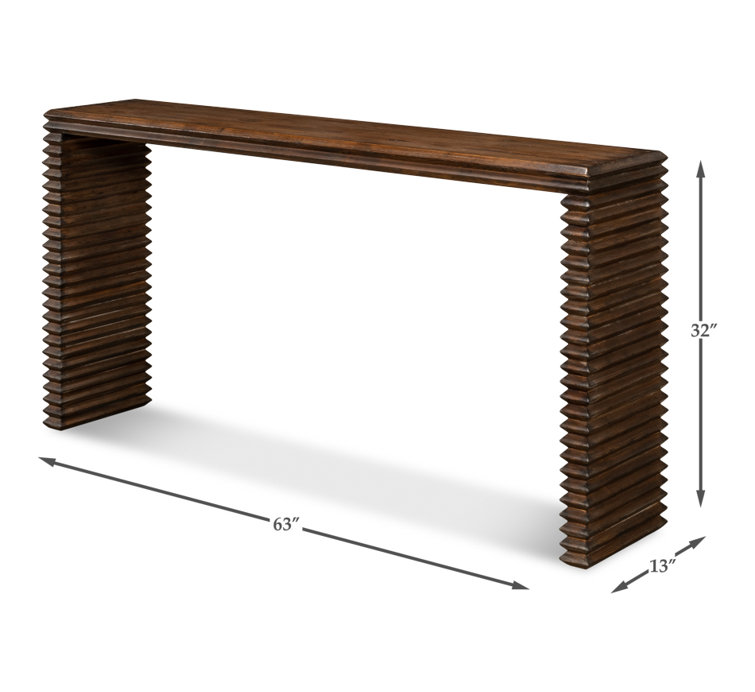Stacked Dark Brown Solid Wood Console Table with Storage