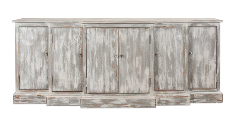 Distressed Farmhouse 80'' Gray Solid Wood Waterfall Sideboard
