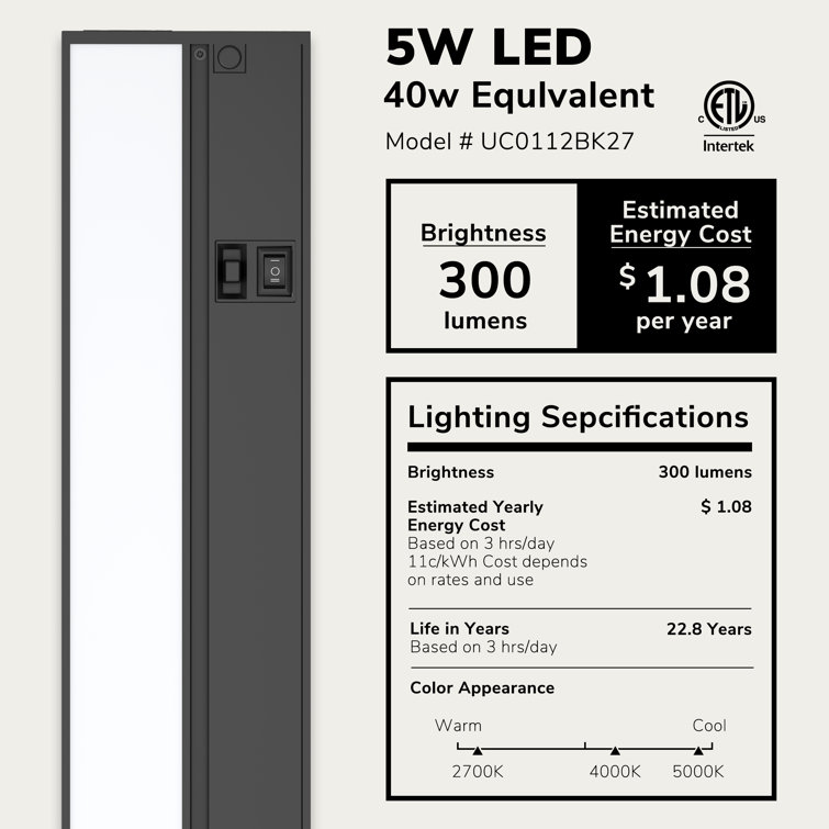 Lagom 12" Black Aluminum Dimmable LED Under Cabinet Light