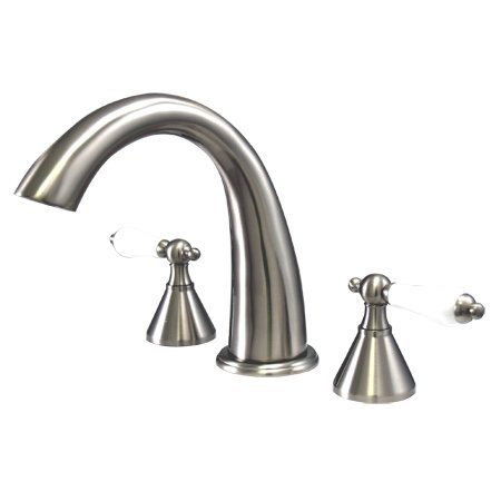 Satin Nickel Double Handle Roman Tub Faucet with Porcelain Levers