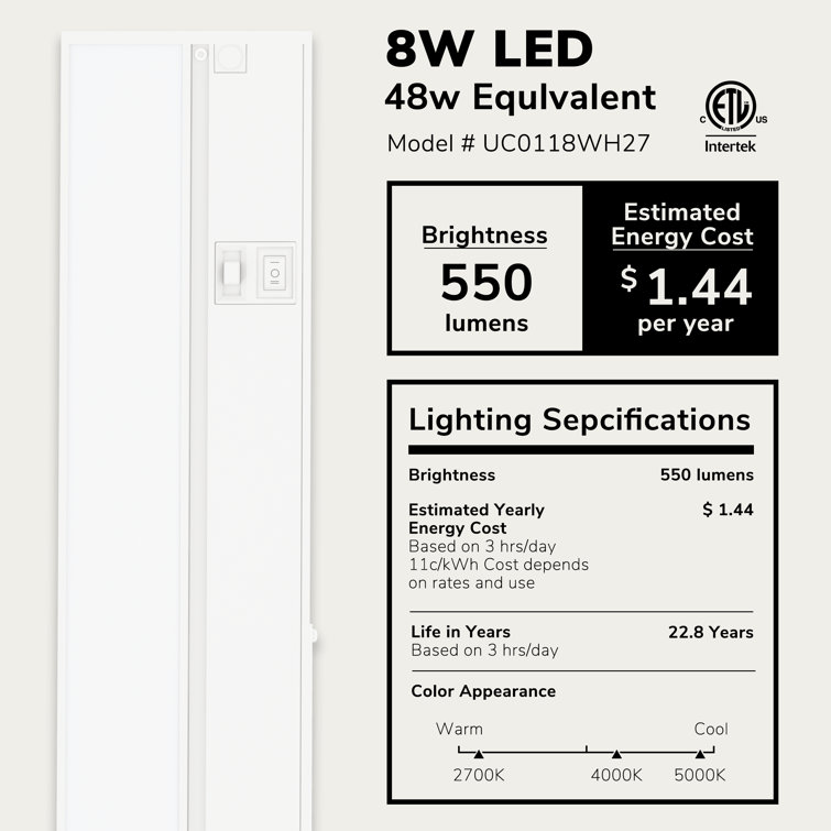 Lagom 18'' White Aluminum Dimmable LED Under Cabinet Light