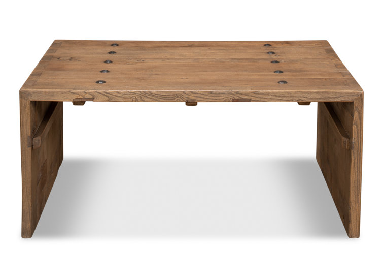 Rustic Rectangular Beige Wood Coffee Table with Storage