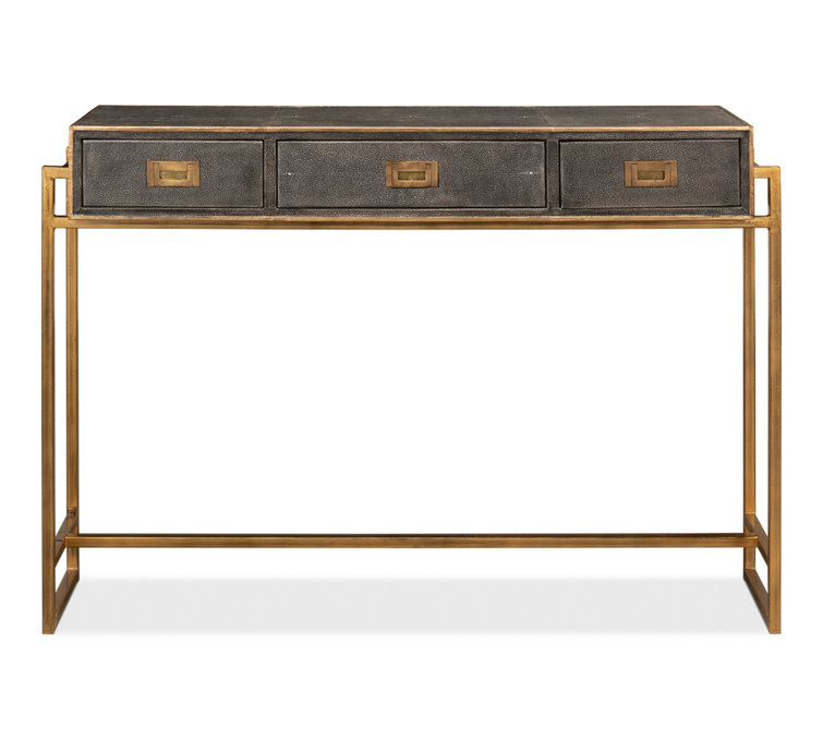 Gold and Gray Shagreen Leather Console Table with Storage