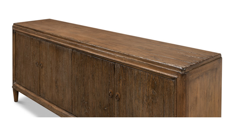 Deco 87'' Brown Solid Wood Sideboard with Mirrored Details