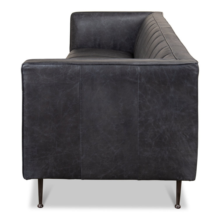 Lexington Gray Tufted Leather Stationary Sofa