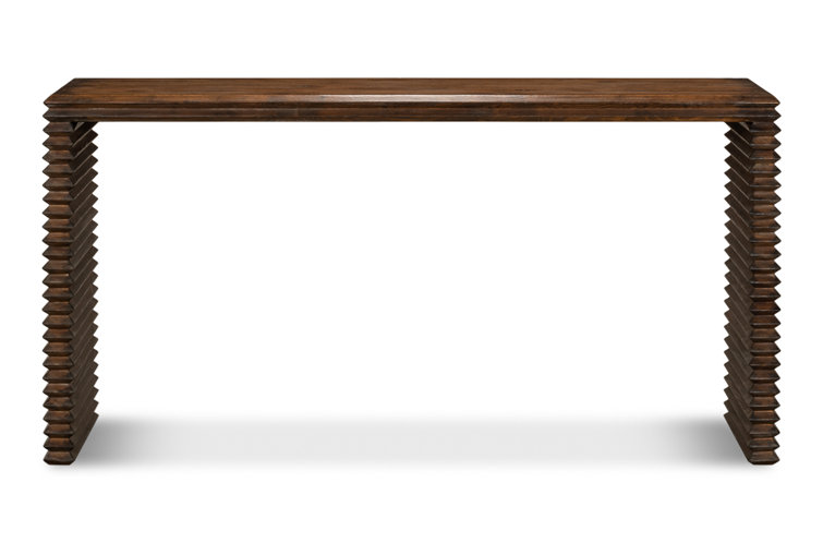 Stacked Dark Brown Solid Wood Console Table with Storage