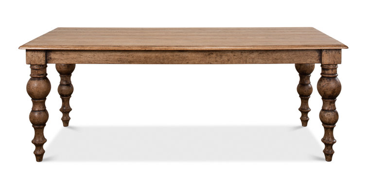 Rustic Oak Solid Wood Dining Table with Turned Legs